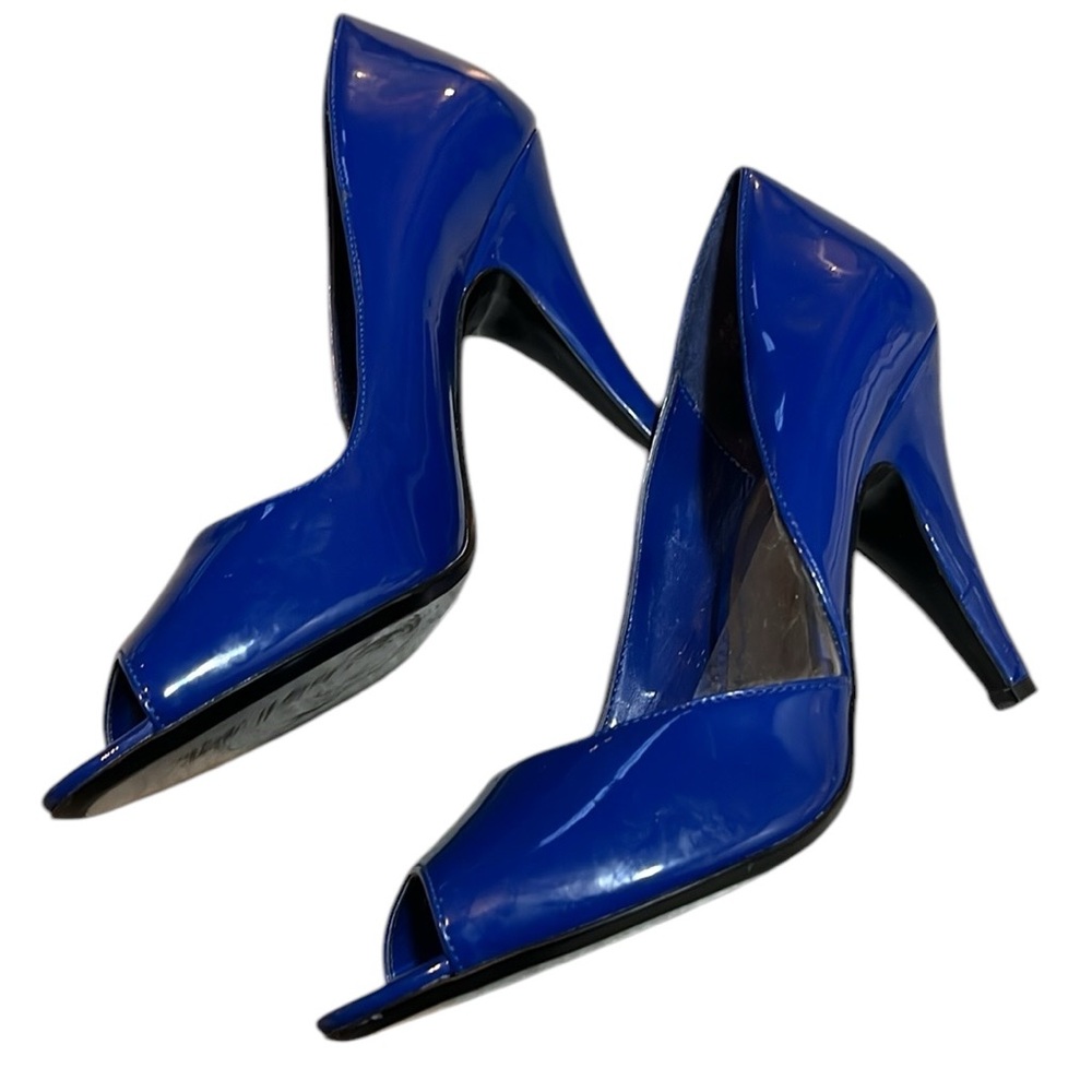 WORTHINGTON FAUX PATENT LEATHER PEEP TOE PUMPS BRIGHT BLUE SIZE 8.5M